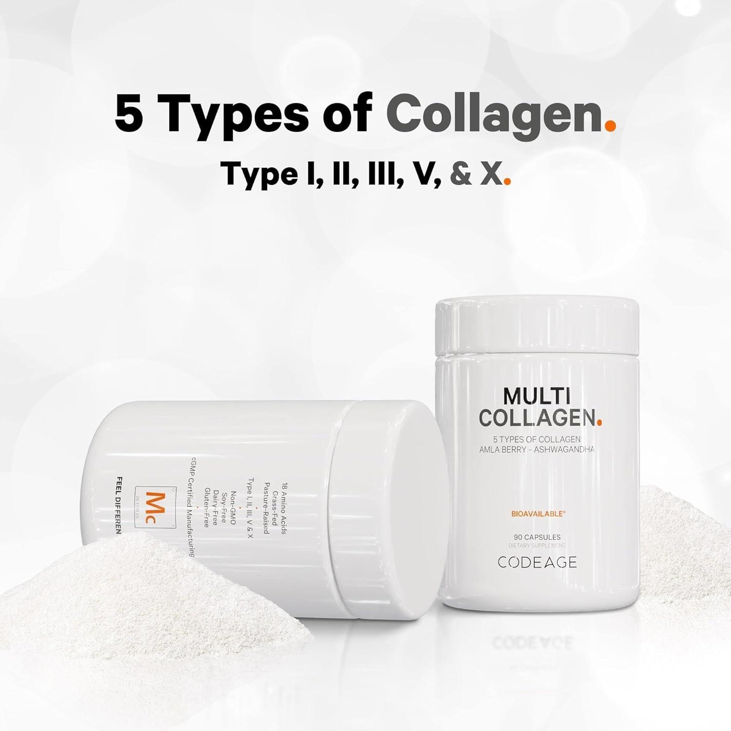 image:imageCodeage Multi Collagen Protein Capsules amp Multi Collagen Protein Powder Bundle Multi Collagen Pills Collagen Types I II II V amp X 90 Count Multi Collagen Peptides Pure Hydrolyzed 20 oz