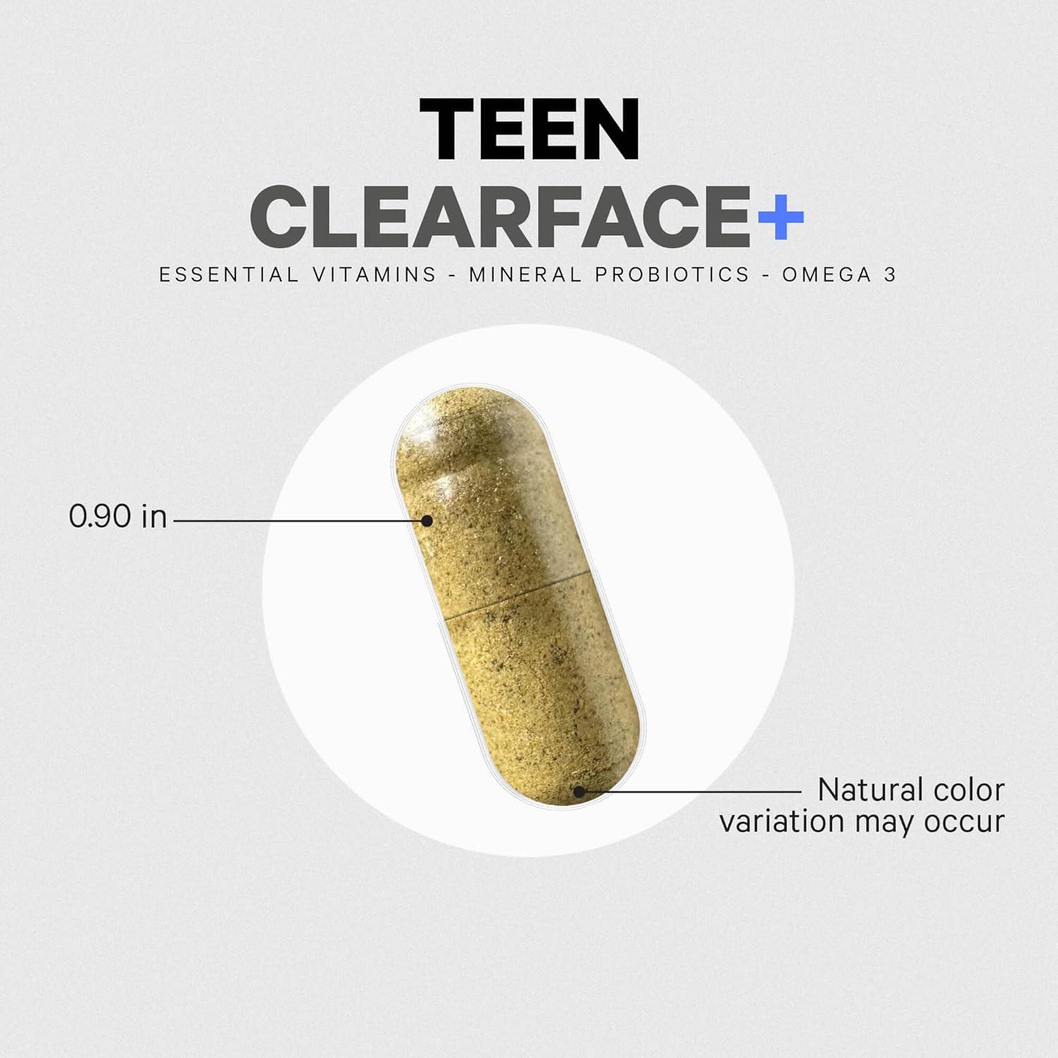 image:imageCodeage Teen Clearface Adolescent Face Skin amp Pimples Vitamins A C D3 E Pantothenic Acid Niacin Zinc Supplement Teenagers Probiotics LLysine Omega3 Oily Skin Pores Spots 2 Pack60 Count Pack of 2