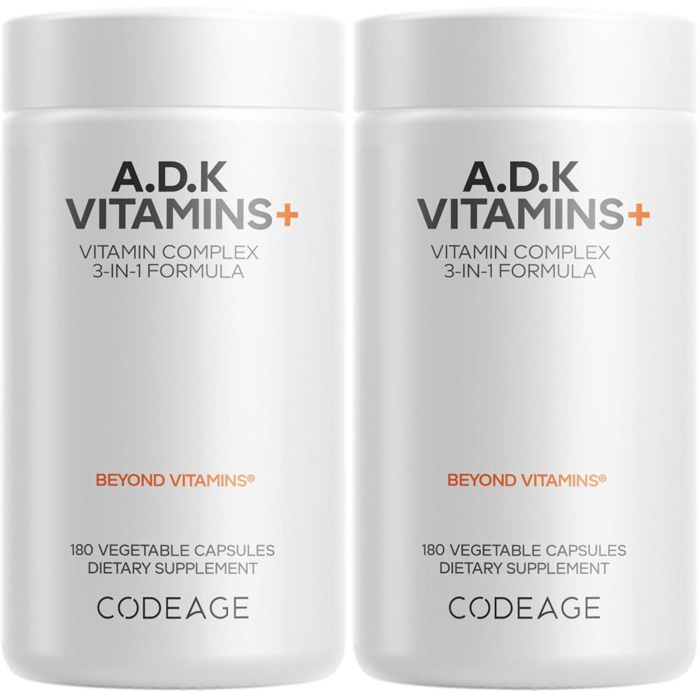 image:imageCodeage ADK Vitamins Supplement Essential Vitamin A D3 5000 IU K1 amp K2 MK4 amp MK7 6Month Supply 1 Capsule per Serving NonGMO GlutenFree 2Pack2