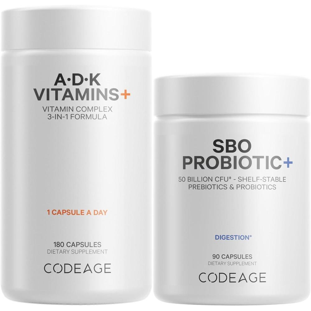 image:imageCodeage Daily ADK Vitamin amp Probiotic Bundle  Vitamin A Retinyl Palmitate Vitamin D3 Cholecalciferol Vitamin K 50 Billion CFU SBO Probiotic Blend NonGMO