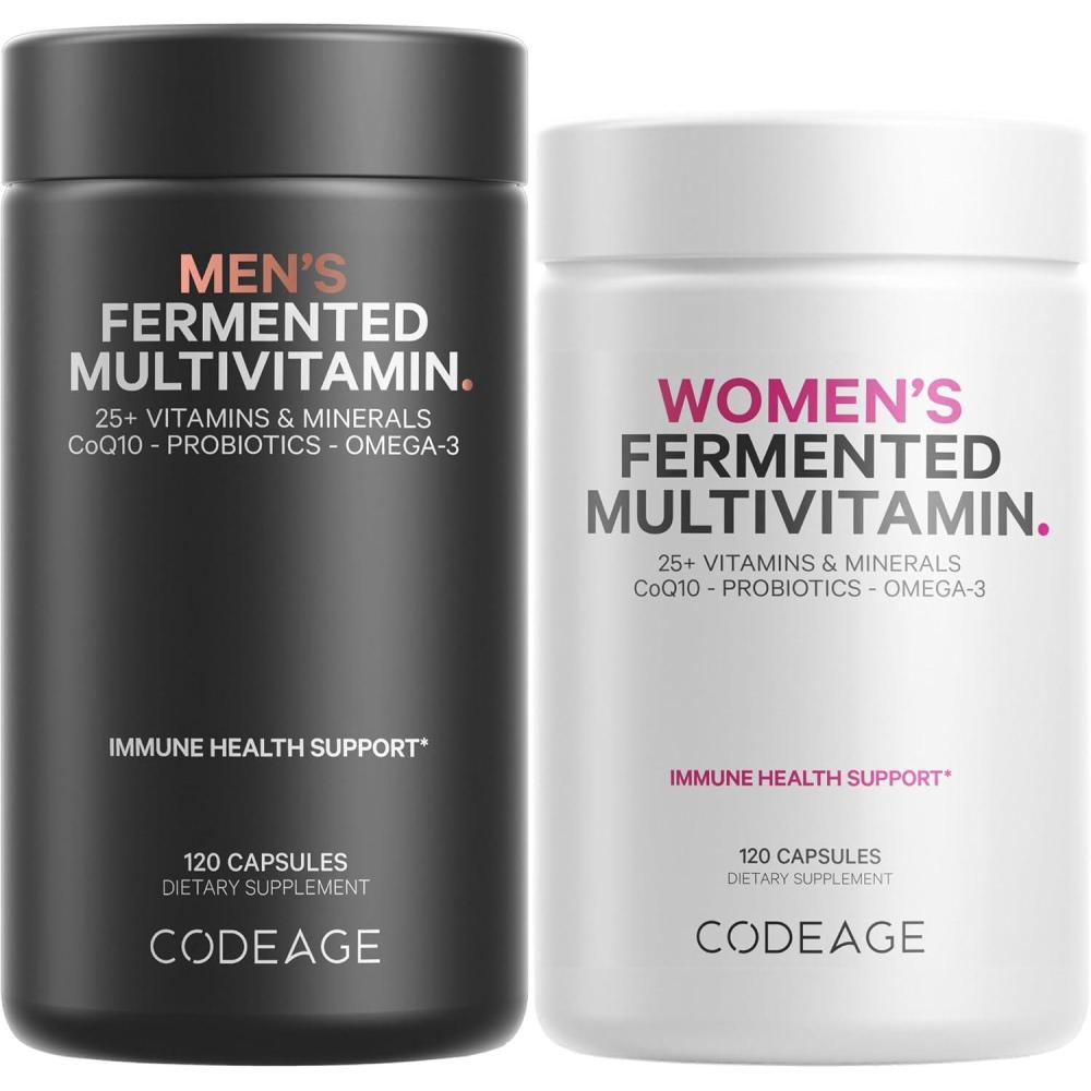 image:imageCodeage Daily Multivitamin Bundle Womens amp Mens Multivitamins BVitamins Probiotics FoodBased Blends 120 Capsules Per Bottle