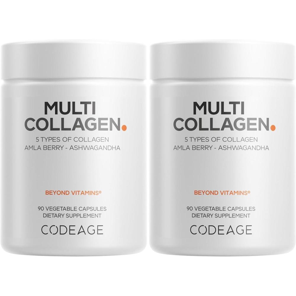 image:imageCodeage Multi Collagen Capsules  5 Collagen Types I II III V amp X  Hydrolyzed GrassFed Bovine Protein with Ashwagandha Amla and Vitamins  2Pack90 Count Pack of 2