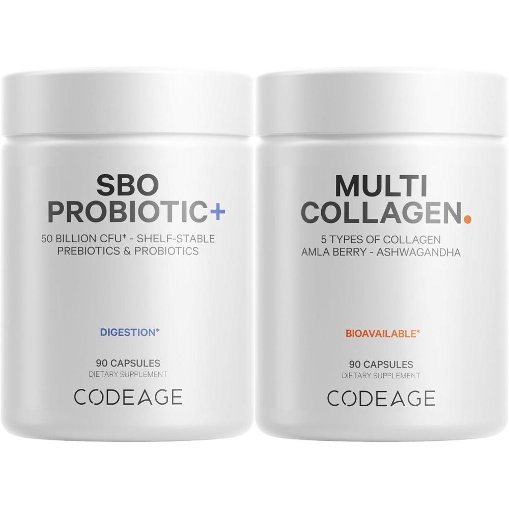 image:imageCodeage Multi Collagen Protein Capsules 5 Types Ashwagandha Withania Somnifera amp Organic Amla Berry  SBO Probiotic Blend 50 Billion CFU Bundle Lactobacillus Plantarum Bacillus Subtilis NonGMO