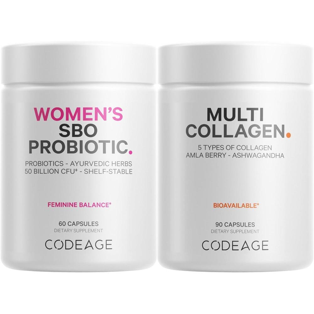 image:imageCodeage Multi Collagen Protein Capsules amp Probiotics for Women Bundle Multi Collagen Pills Collagen Types I II II V amp X 90 Count Prebiotics amp Probiotics for Women Soy amp Dairy Free 60 Count