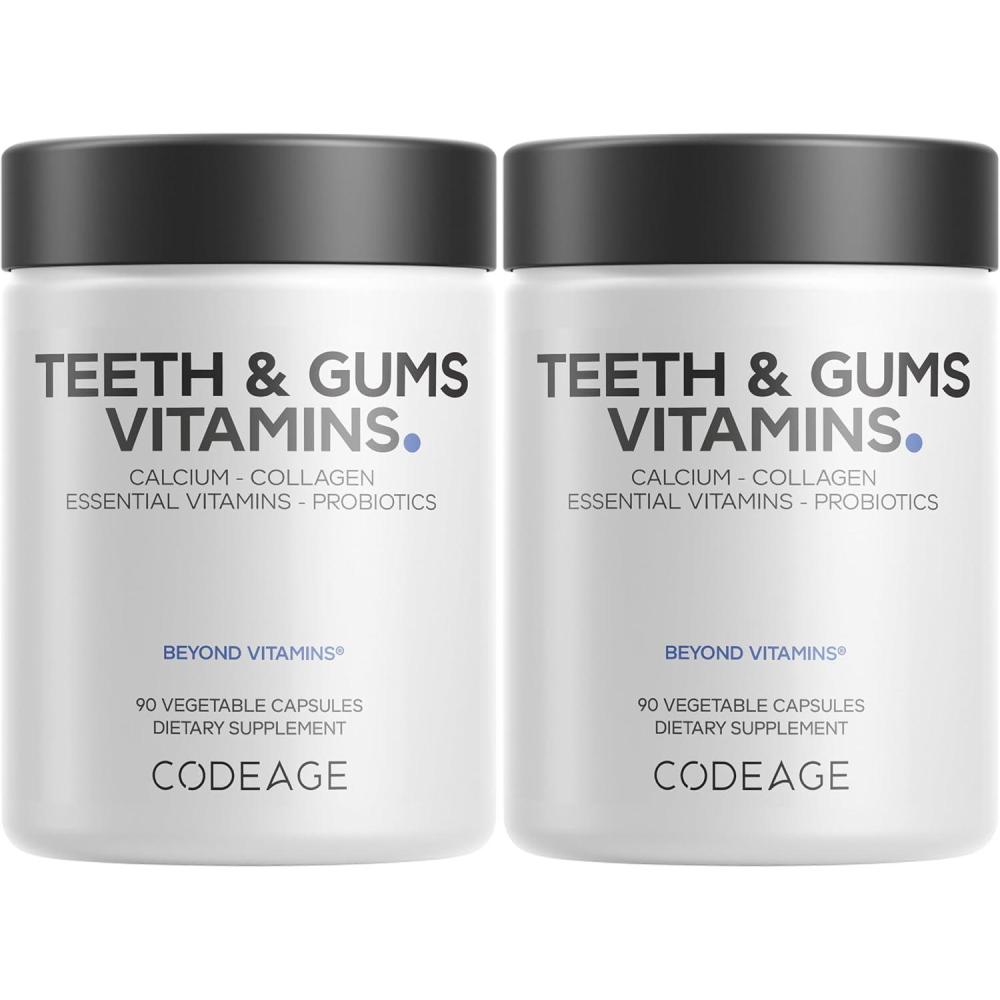image:imageCodeage Teeth amp Gums Vitamins Oral Probiotics Supplement for Mouth Whole Food Calcium Collagen Potassium Vitamin C D3 K2 Zinc Oral Care amp Dental Multivitamin Supplements 2 Pack2