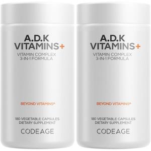 Codeage ADK Vitamins Supplement – Essential Vitamin A, D3 5000 IU, K1 & K2 (MK4 & MK7) – 6-Month Supply – 1 Capsule per Serving, Non-GMO, Gluten-Free – 2-Pack(2)