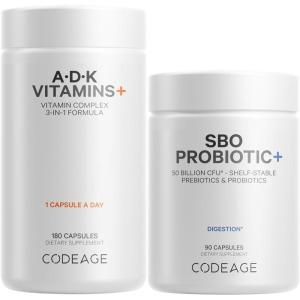 Codeage Daily ADK Vitamin & Probiotic Bundle – Vitamin A Retinyl Palmitate, Vitamin D3 Cholecalciferol, Vitamin K, 50 Billion CFU SBO Probiotic Blend, Non-GMO