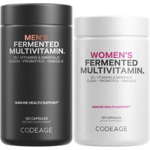 Codeage Daily Multivitamin Bundle: Women’s & Men’s Multivitamins, B-Vitamins, Probiotics, Food-Based Blends, 120 Capsules Per Bottle