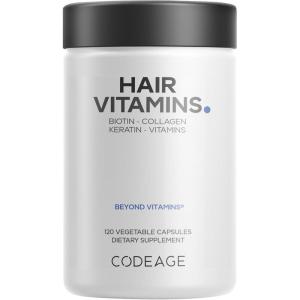 Codeage Hair Vitamins 10000 mcg Biotin, Keratin, Collagen, Vitamin A, B12, C, D3, E, Zinc, Turmeric, Probiotics, Enzymes, Inositol – Hair Care Support – Healthy Hair Supplement Pills – 2 Pack(120 Count (Pack of 1))