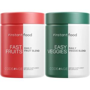 Codeage InstantFood Easy Veggies + Fast Fruits Bundle – Vegetable & Fruit Blend Capsule Supplement – Plant-Based Phytonutrient Formula – Vegan, Non-GMO – 180 Capsules