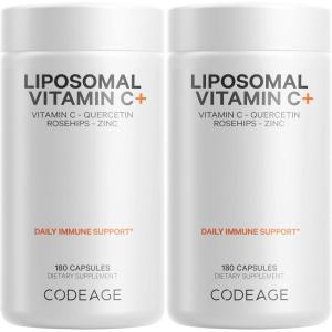 Codeage Liposomal Vitamin C 1500mg with Zinc, Elderberry, Citrus Bioflavonoids Grapefruit, Lemon, Orange Powder, Quercetin & Rose Hips Fruit – Vegan Supplement – Non-GMO, Vegan Pills – 2 Pack(2)