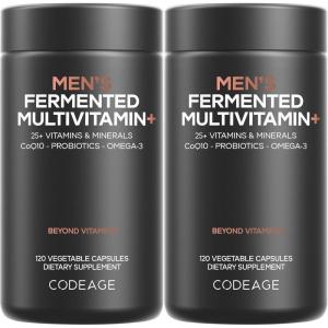 Codeage Men’s Daily Multivitamin – 25+ Essential Vitamins & Minerals, Organic Whole Foods, Probiotics, Omega-3, Zinc, Vitamins A, B, C, D, E & K, 2 Pack(2)