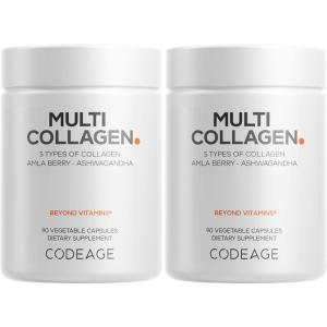 Codeage Multi Collagen Capsules – 5 Collagen Types I, II, III, V & X – Hydrolyzed Grass-Fed Bovine Protein with Ashwagandha, Amla, and Vitamins – 2-Pack(90 Count (Pack of 2))