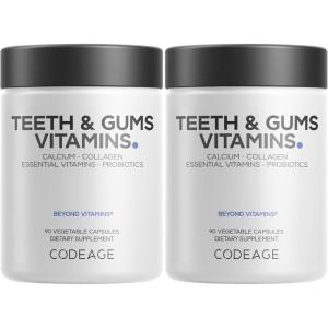 Codeage Teeth & Gums Vitamins + Oral Probiotics Supplement for Mouth – Whole Food Calcium, Collagen, Potassium, Vitamin C, D3, K2, Zinc – Oral Care & Dental Multivitamin Supplements – 2 Pack(2)