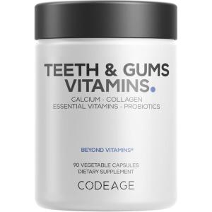 Codeage Teeth & Gums Vitamins + Oral Probiotics Supplement for Mouth – Whole Food Calcium, Collagen, Potassium, Vitamin C, D3, K2, Zinc – Oral Care & Dental Multivitamin Supplements – 2 Pack(1)