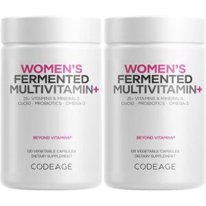 Codeage Women’s Daily Multivitamin, 25+ Vitamins & Minerals, Fermented, Organic Whole Foods, Probiotics Supplement – Vitamin A, B, C, D, E & K, Omega 3, Zinc – Vegan – 2 Pack(2)
