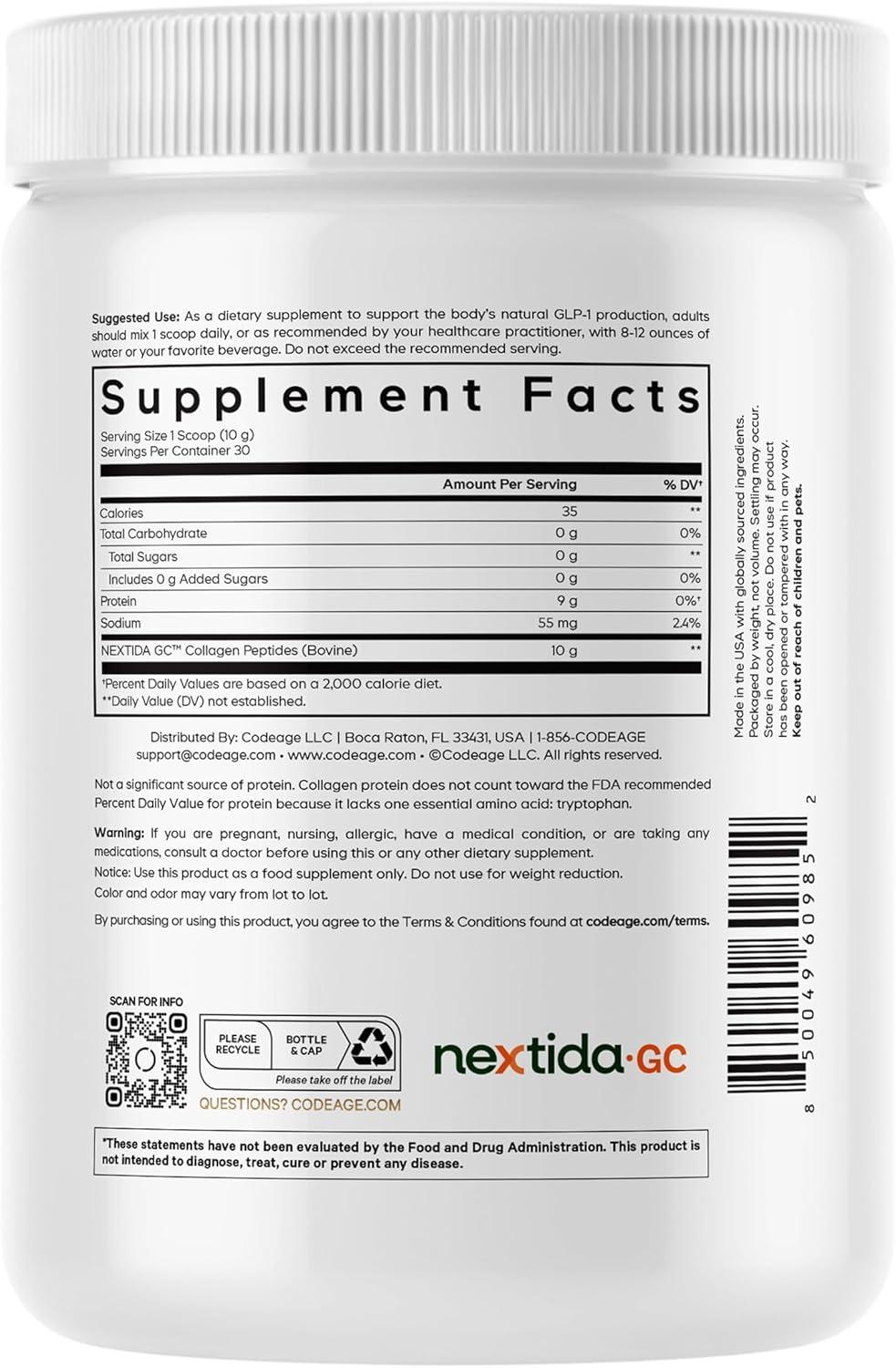 image:imageCodeage GLP1 Collagen Powder Supplement Nextida GC Collagen Peptides GLP 1 Support Hydrolyzed GrassFed Type I amp III Unflavored NonGMO GlutenFree DairyFree 1058 Oz