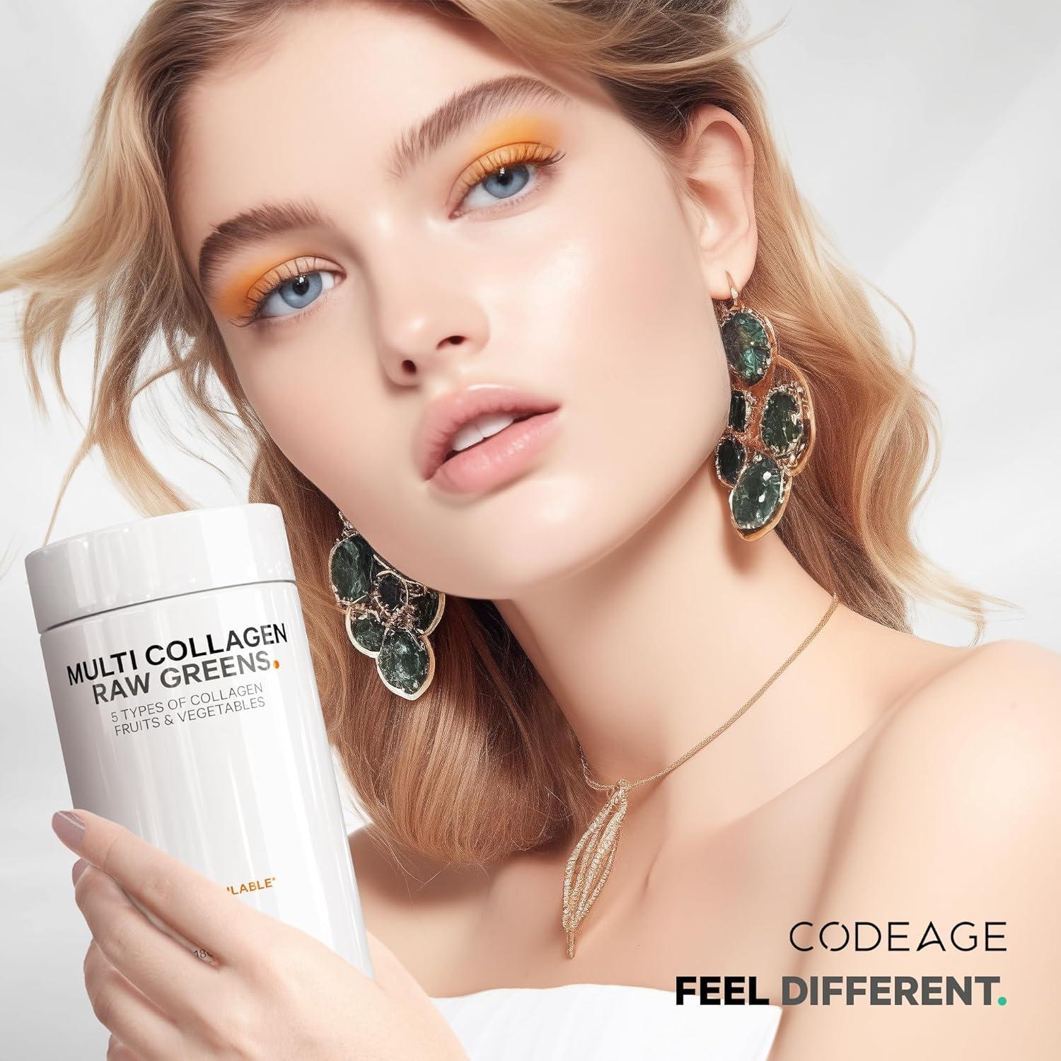 image:imageCodeage Multi Collagen Protein Organic Raw Greens Superfood Capsules Supplement 21 Fruits amp Veggies GrassFed Hydrolyzed Collagen Peptides 5 Types AllinOne 180 Count