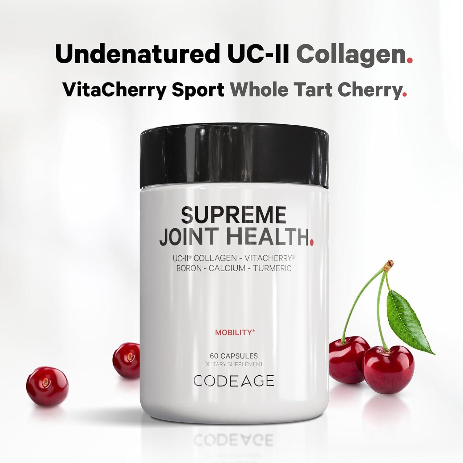 image:imageCodeage Supreme Joint Health UCII Collagen Capsules Type II VitaCherry Sport Cherries Boron Calcium Fructoborate Hyaluronic Acid Turmeric Bromelain amp Boswellia Supplement NonGMO 60 Count