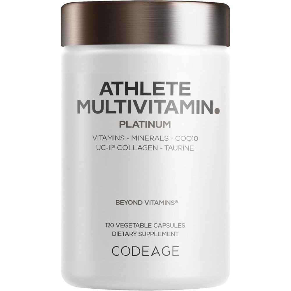 image:imageCodeage Athlete Multivitamin Platinum Sports Supplement with Vitamins amp Minerals Folate Iron amp Magnesium Creatine Taurine Electrolytes CoQ10 PQQ UCII Collagen NonGMO 120 Capsules