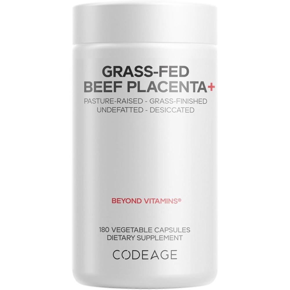 image:imageCodeage GrassFed Beef Placenta Supplement Bovine Placenta PastureRaised GrassFinished Undefated Desiccated NonGMO 180 Capsule