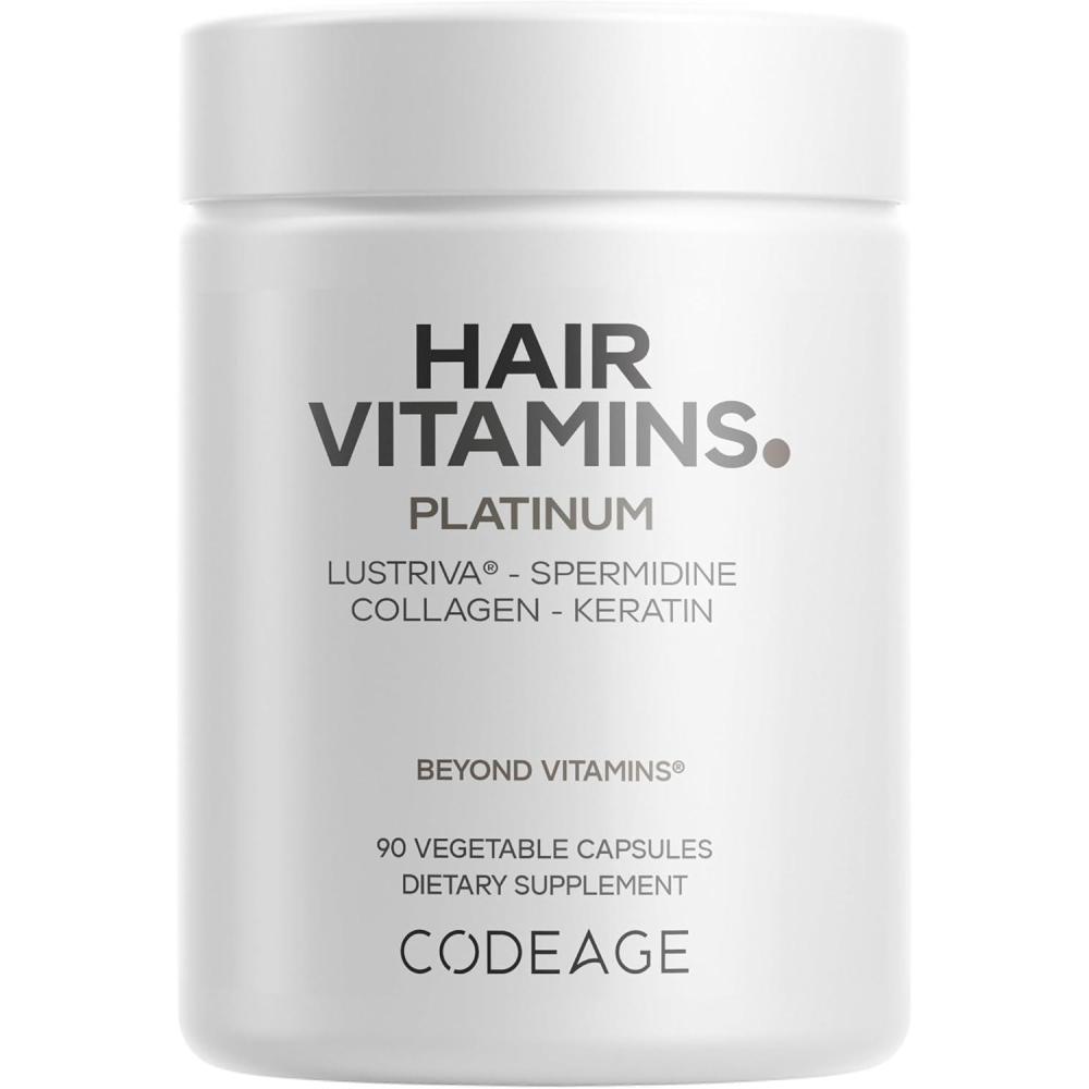 image:imageCodeage Hair Vitamins Platinum Lustriva Hair Growth Support Spermidine AstraGin Biotin Keratin Collagen Enzymes Omega3 Multivitamins Probiotics Healthy Hair Supplement 90 Capsules