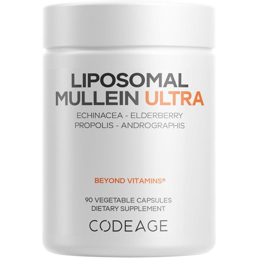 image:imageCodeage Liposomal Mullein Ultra Supplement Mullein 101 Extract Elderberry Bee Propolis Echinacea Ginger Root Andrographis Kudzu Vitamins Elecampane Eleuthero Isatis NonGMO 90 Capsules