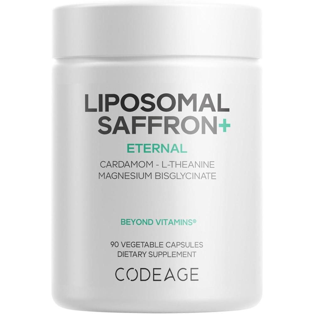 image:imageCodeage Liposomal Saffron Supplement Saffron Extract Magnesium LTheanine Cardamom BioPerine 3Month Supply Kesar Spice Liposomal Delivery NonGMO 90 Capsules