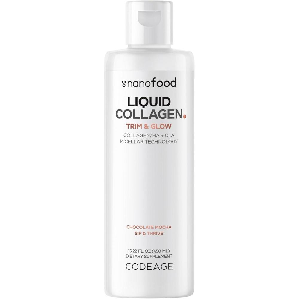 image:imageCodeage Liquid Collagen Supplement Chocolate Flavor Beauty Trim amp Glow Liposomal Collagen Peptides CLA Conjugated Linoleic Acid Hyaluronic Acid Vitamin E Hydrolyzed NonGMO 1522 fl oz