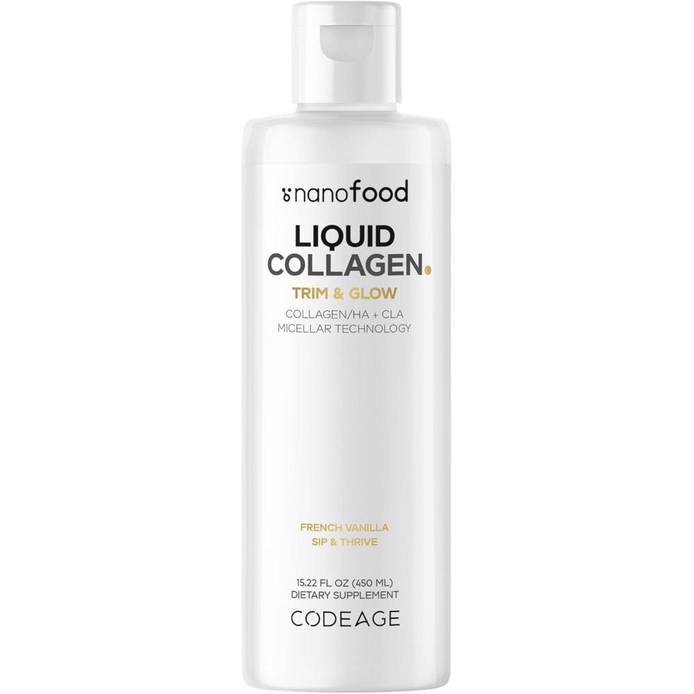 image:imageCodeage Liquid Collagen Supplement Vanilla Flavor Beauty Trim amp Glow Liposomal Collagen Peptides CLA Conjugated Linoleic Acid Hyaluronic Acid Vitamin E Hydrolyzed NonGMO 1522 fl oz