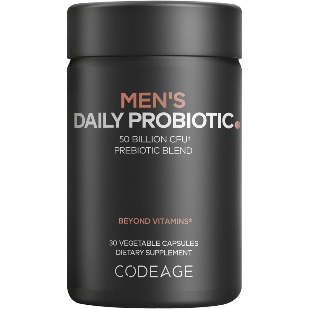 image:imageCodeage Mens Daily Probiotic Supplement 50 Billion CFU Probiotic Blend with Zinc Inulin Prebiotic Saw Palmetto Mens Wellness Support 1 Capsule Per Serving NonGMO 30 Capsules