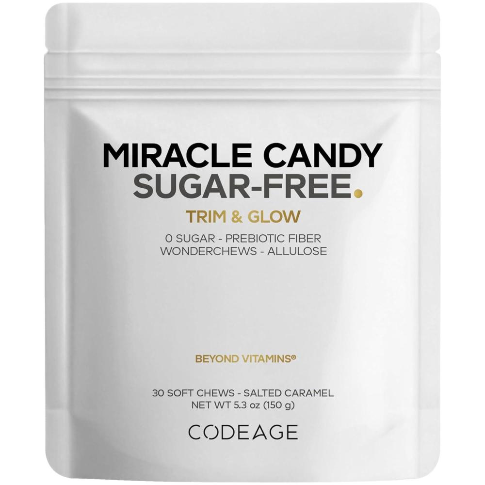 image:imageCodeage Miracle Candy SugarFree Candies Salted Caramel Flavor Soft Chews Allulose Prebiotic Fiber LowCalorie Wonderchews 0g Sugar Soft Chews 30 Count
