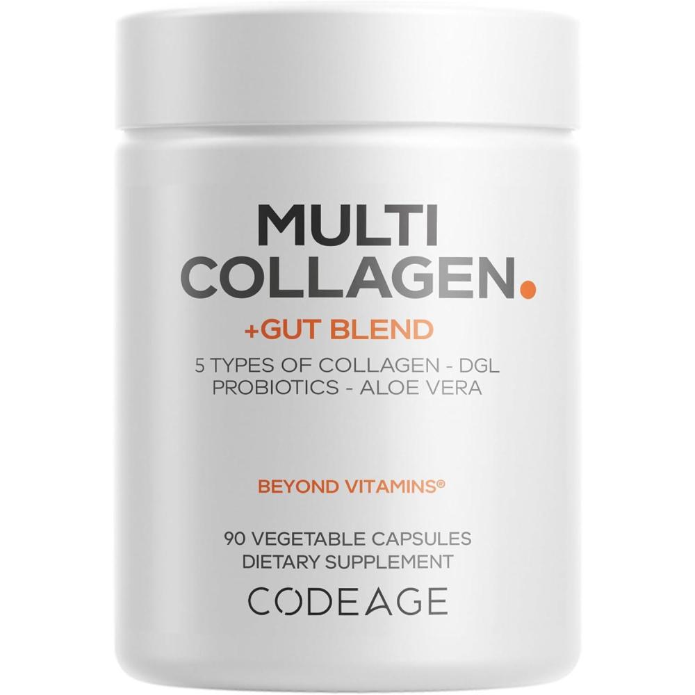 image:imageCodeage Multi Collagen Gut Blend Supplement Digestive Probiotics DGL Licorice Aloe Vera Organic Peppermint Leaf Slippery Elm Hydrolyzed Bovine Collagen Pills NonGMO 90 Capsules