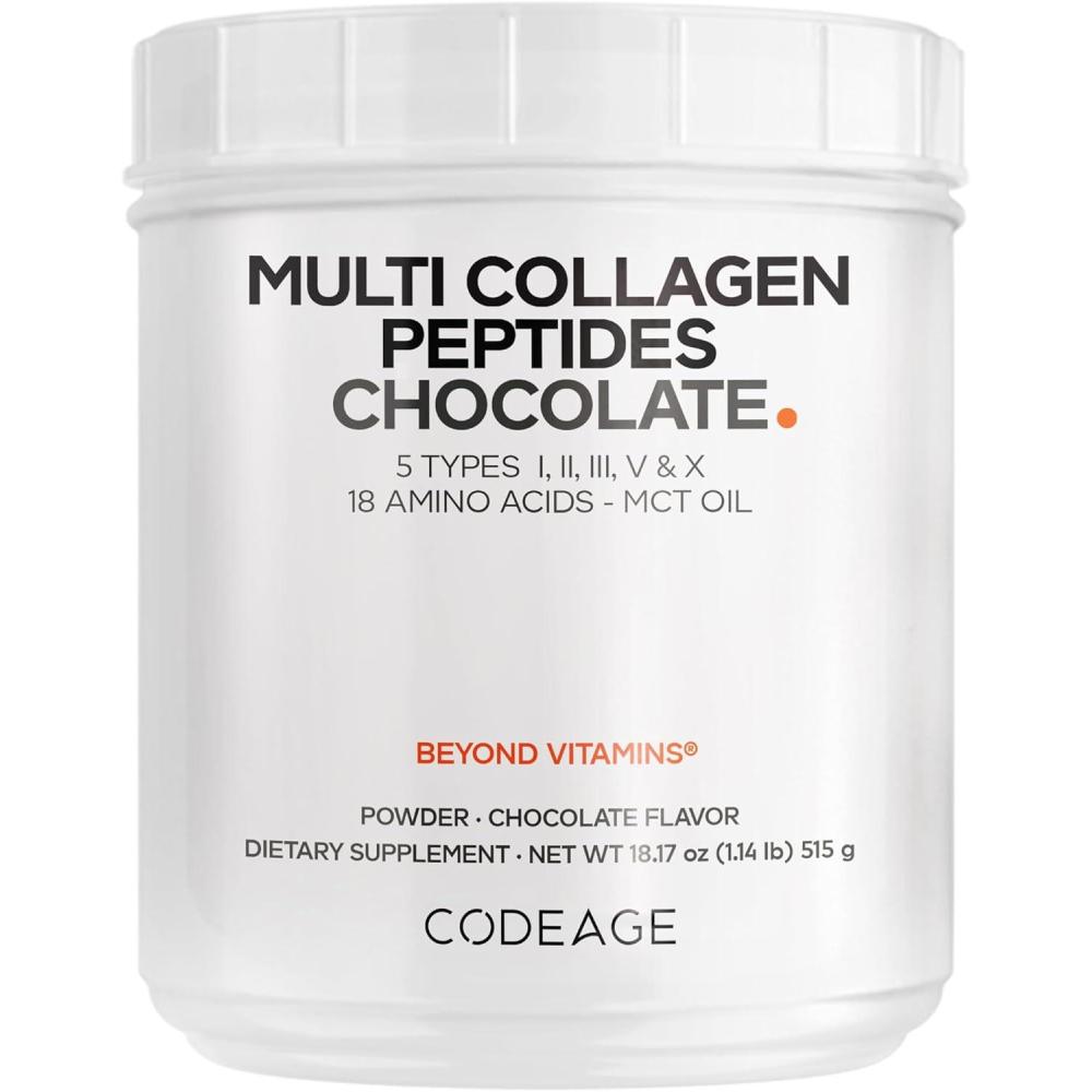image:imageCodeage Multi Collagen Chocolate Protein Powder  Hydrolyzed Bovine Collagen Peptides 5 Collagen Types amp MCT Oil  Collagen Creamer Chocolate Collagen Peptides  Protein Shakes  NonGMO  1817 oz