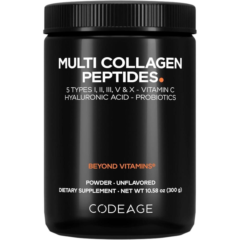 image:imageCodeage Multi Collagen Peptides Powder Probiotics Black Edition Vitamin C Hyaluronic Acid Powder Supplement GrassFed Hydrolyzed Zero Carbs Type I II III V amp X Unflavored 1058oz