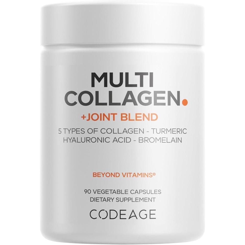 image:imageCodeage Multi Collagen Protein  Joint Blend Supplement Hyaluronic Acid Bromelain Turmeric Ginger Boswellia Astaxanthin  Hydrolyzed Bovine Collagen  5 Collagen Types  NonGMO  90 Capsules