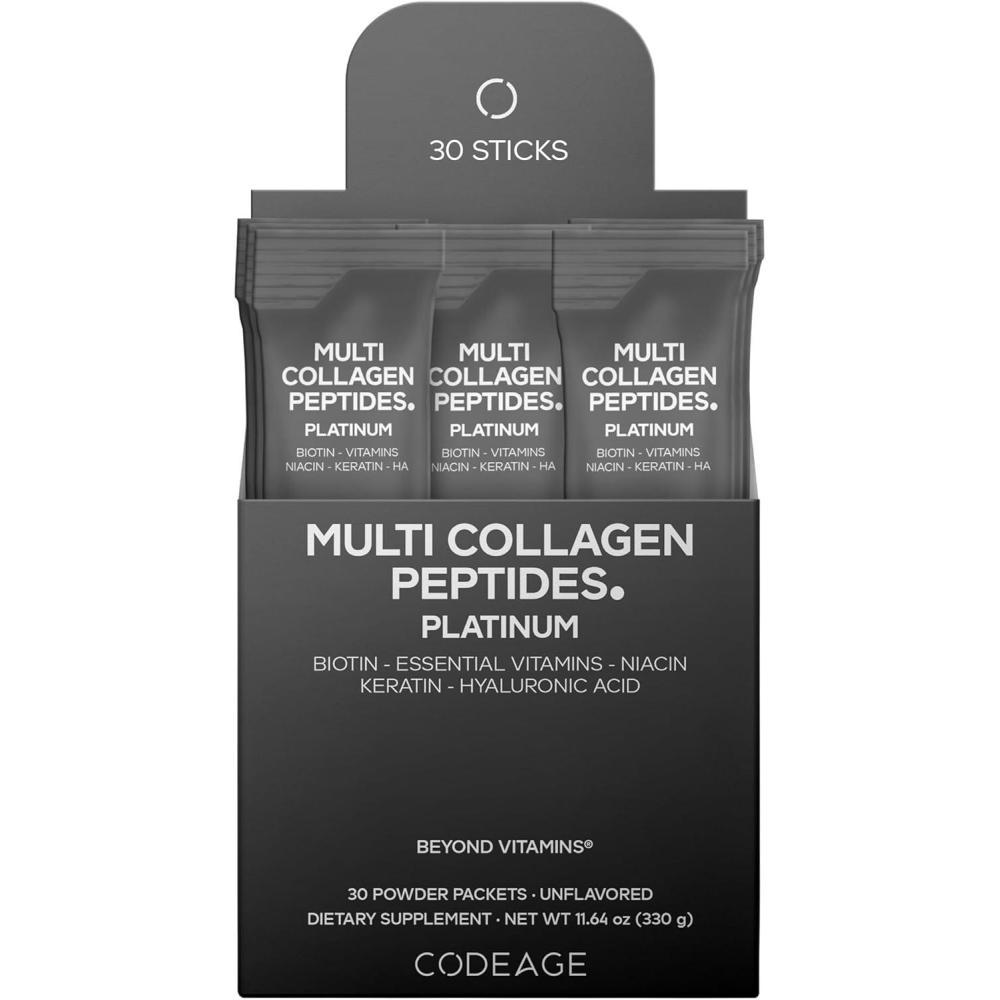 image:imageCodeage Multi Collagen and Biotin 10000 mcg Vitamin C B6 amp D3 Keratin Hyaluronic Acid Niacin 18 Amino Acids Stick Packs Supplement 5 Types Collagen Protein 30 Powder Packets
