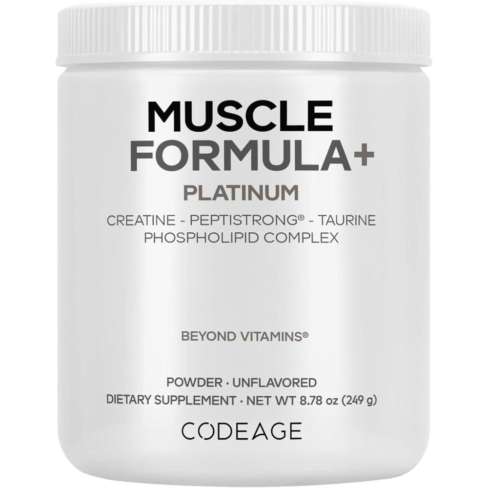 image:imageCodeage Muscle Formula Platinum Supplement Creatine Monohydrate PeptiStrong Fava Bean Protein Hydrolysate Taurine Vitamin D3 Liposomal Delivery NonGMO Unflavored Protein Powder 878 Oz