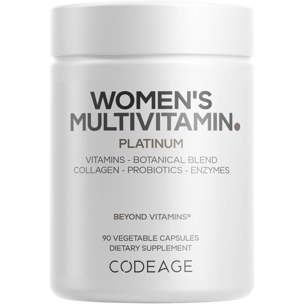 image:imageCodeage Womens Multivitamin Platinum Vitamins A D3 K1 K2 B12 amp Minerals CoQ10 Skin Hair amp Nails Complex Collagen Botanicals Probiotics Fermented Greens Lutein Astaxanthin 90 Capsules