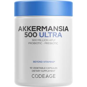 Codeage Akkermansia Muciniphila Probiotic Ultra – High-Potency 500M AFUs Akkermansia Probiotic Supplement – Enhanced Daily Probiotic & Prebiotic, Chicory Inulin – 3-Month Supply – 90 Capsules