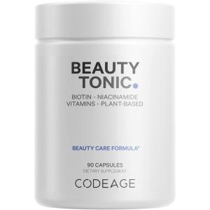 Codeage Biotin Supplement with Vitamin C, Vitamin E, Vitamin B6, Niacin, Folate, Organic Food Blend, Phytoceramides, Astaxanthin, Selenium – Beauty Tonic – Hair, Skin, and Nail Support – Vegan, 90 Ct