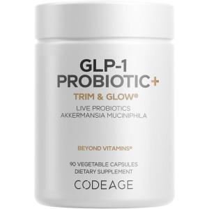 Codeage GLP-1 Probiotic+ – Live Probiotics Akkermansia, Clostridium, Bifidobacterium, Chicory Inulin Probiotic, Prebiotics & Postbiotics Supplement – 500 Million AFU, 3-Month Supply – 90 Capsules