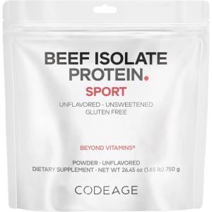 Codeage Grass-Fed Beef Isolate Protein Powder Supplement – 20 Amino Acids, Collagen-Rich – Athletes & Sports – Unflavored Carnivore Protein Supplement, BCAA & EAA – Gluten-Free – 26.45 oz