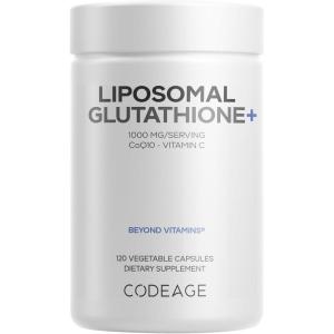 Codeage Liposomal Glutathione+ Supplement – 1000 mg Reduced L-Glutathione Pills, Vitamin C Ascorbic Acid, CoQ10 – Liposomal Delivery – Skin & Antioxidant Support – Non-GMO – 120 Capsules