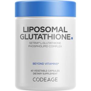 Codeage Liposomal Glutathione Supplement – Pure Reduced Setria L-Glutathione, Liposomal Delivery, Phospholipid Complex – Encapsulated Glutathione Powder Pills – Vegan, Non-GMO – 60 Capsules