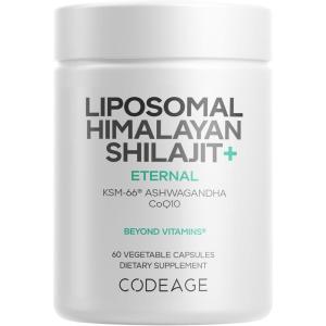 Codeage Liposomal Himalayan Shilajit+ Supplement – 500 mg Shilajit, KSM-66 Ashwagandha, CoQ10, Fulvic Ionic Minerals, Calcium, Magnesium, BioPerine – Liposomal Delivery – Non-GMO – 60 Capsules