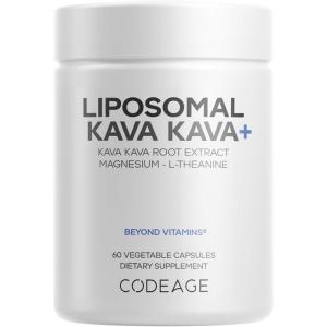 Codeage Liposomal Kava Kava+ Supplement – 500 mg 30% Kavalactones with Magnesium Glycinate – Magnesium Oxide – L-Theanine – Liposomal Delivery – Non-GMO – 60 Capsules