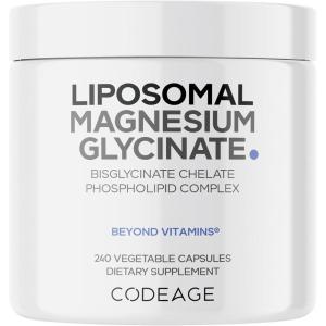 Codeage Liposomal Magnesium Glycinate Supplement, 2-Month Supply, Bisglycinate Magnesium Chelate, Chelated Magnesium Mineral Pills, BioPerine Black Pepper Vitamins Capsules, Non-GMO Vegan, 240 ct
