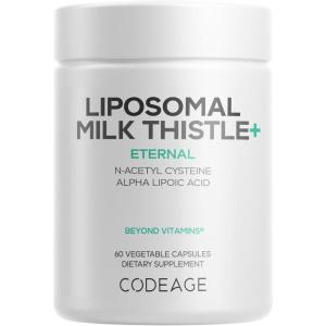 Codeage Liposomal Milk Thistle+ Supplement – Silymarin from Silybum Marianum, NAC, Artichoke Leaf, Dandelion Root, Alpha Lipoic Acid, BioPerine, Liposomal Delivery – Non-GMO – 60 Capsules