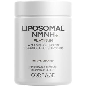 Codeage Liposomal NMNH Platinum – 500 mg NMNH Supplement, NAD+ Precursor with Quercetin, Pterostilbene, Apigenin, Active B Vitamins B2 Riboflavin & Vitamin B12 Methylcobalamin – Non-GMO – 60 Capsules
